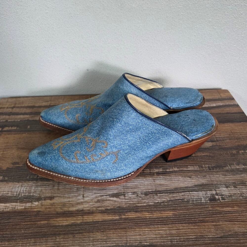 Dan Post Sundance Blue & Gold Western Leather Mules Size 8